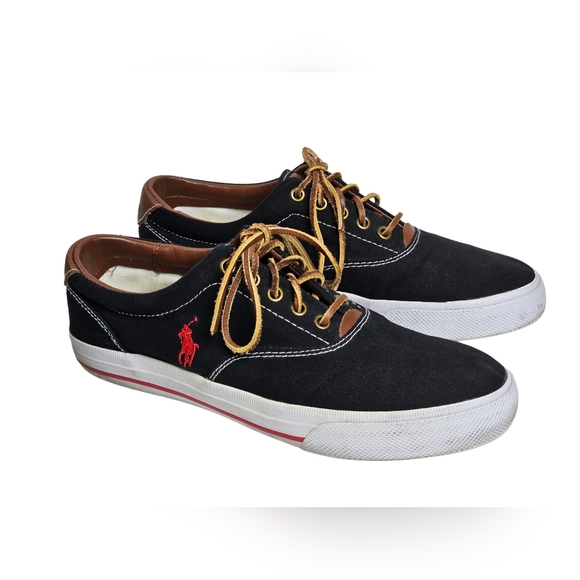 Polo Ralph Lauren Vaughn Black Skate Fashion Sneakers Canvas Shoes Men 9.5D Prep - Picture 1 of 13